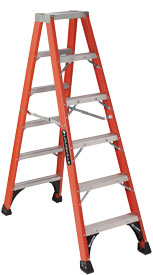 FM1400HD Series Fiberglass Twin Front Step Ladder 375lb Capacity
